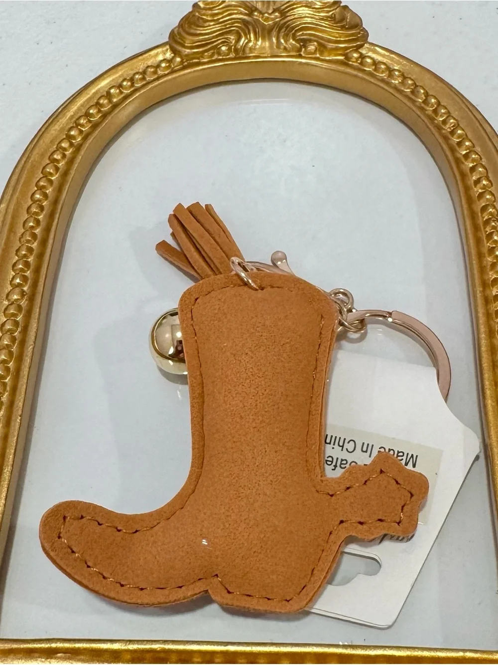 New Rhinestone Cowgirl Boot Keychain with Pink Cancer Ribbon